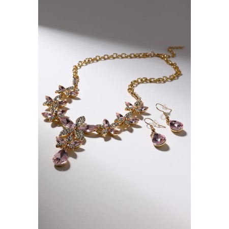 Set 2 objects: earrings, necklace "magnificent eyelids" flowers, pink color in gold, 42 cm-4