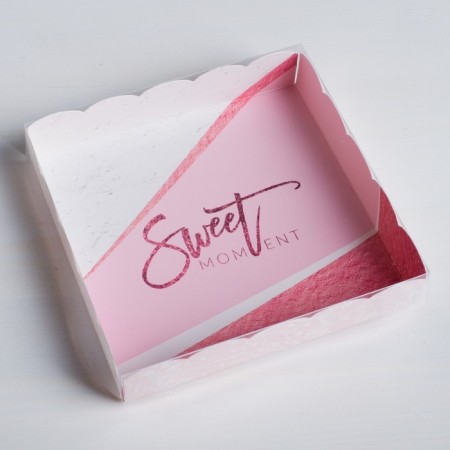 Cookie box, confectionery packaging with PVC lid, Sweet Moment, 15 x 15 x 3 cm