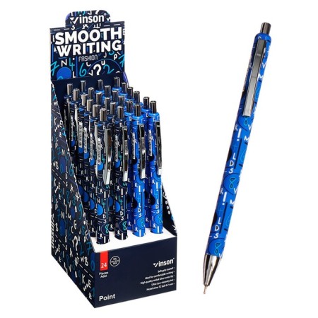 Automatic ballpoint handle 0.7 mm, vinson, blue oil, software, barcode for pcs, mix-5