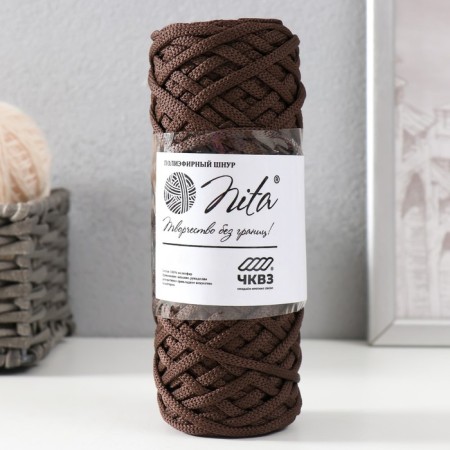 Knitting cord 100% polyester, width 4 mm 50m (chocolate)-3