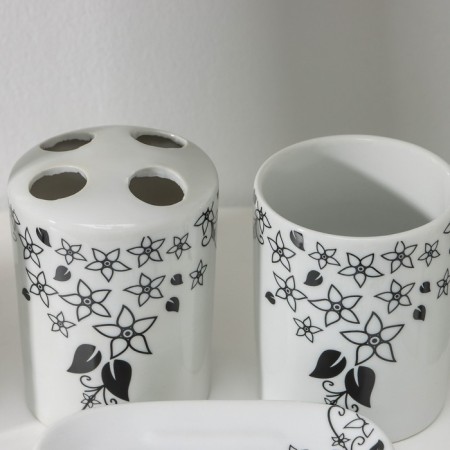 A bathroom set, 4 items (soap dish, soap dispenser, 2 glasses), white color-2