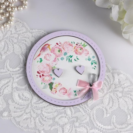 Pillow under the Ring "Spring Mood", 12.5x12.5x0.6 cm, lilac pastel pink-1