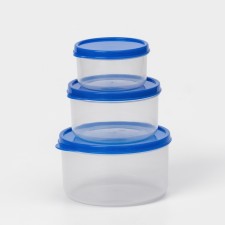 A set of containers of food round shares, 3 pcs: 150 ml, 300 ml, 500 ml, blue color