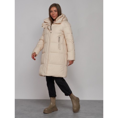 Coat insulated winter female, size 50, beige color-1