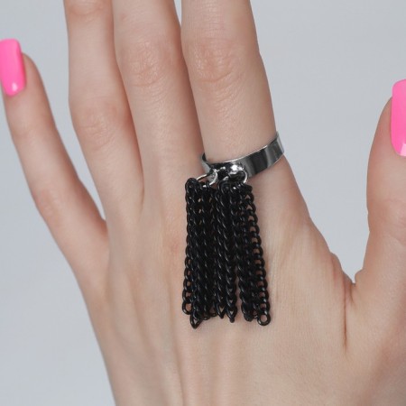 Ring "Waterfall", black color in silver, dimensionless-1