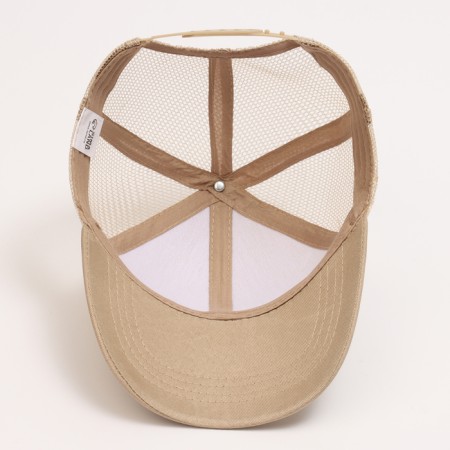 Baby cap for a girl with a grid, beige color, rn 54-8