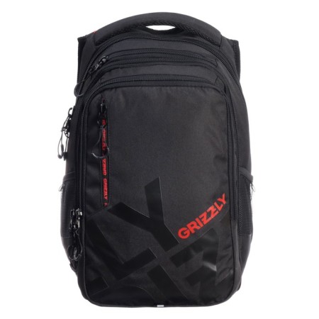 Youth backpack, 42 ​​x 31 x 22 cm, Grizzly 338, ergonomic back, laptop compartment, black/red RU-338-2_2-2