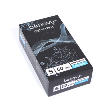 Nitro -vinyl gloves Benovy nitrovinyl are smooth, blue, s, 50 pairs in packaging-1