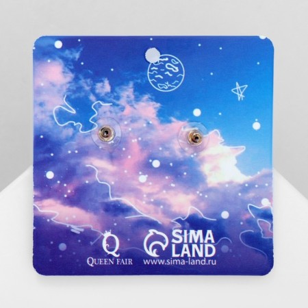 Emall earrings "Cosmos" and cats, white-blue color in gold-3
