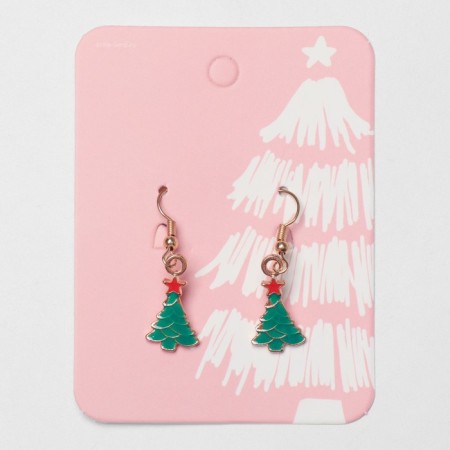 Earrings "New Year" hanging, Christmas trees with a star, green-red color in gold