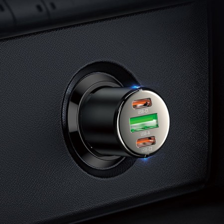 Hoco NZ6, 2 Type-C, 1 USB, 63 W, PD + Qc, Black Automobile-6