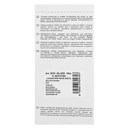 Permanent marker 2.5 mm centropen 2670, thin, line 1 mm, silver color-2