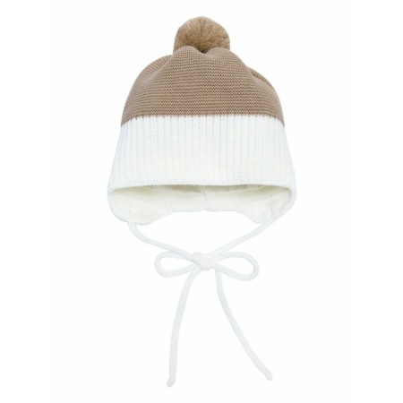 A cap on ties with a pompom Children's Amarobaby Pure Love Wind, with a lining, size 42-44 cm, beige color-4