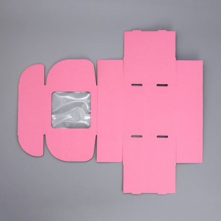 Box a gift team with a window, packaging, “pink” 16x8x16 cm-4