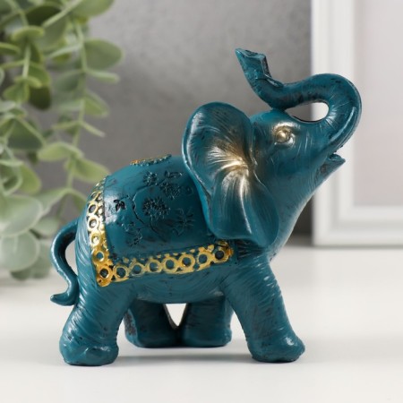 Souvenir Polystone "Blue Elephant with a Golden Pattern on the Popon" MIX 11x11.5x6 cm-1