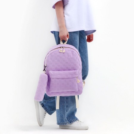 School backpack, set 2 in 1,+ pencil case in a cage, 40x28x13 cm, lilac color-13