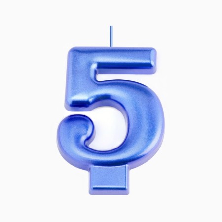 Candle for the Cake "European Giant", a number 5, 7 cm, blue metallic-2