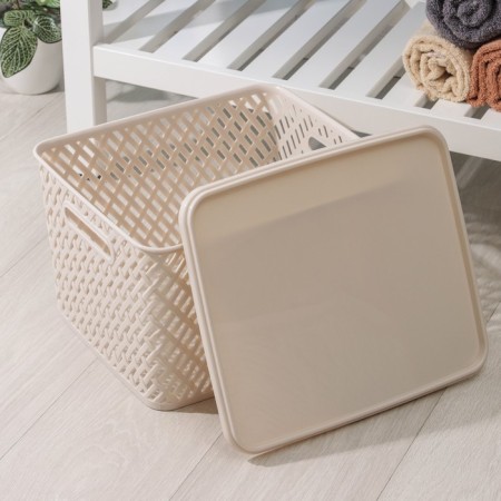 Basket for storage with a “braid” lid, 35 × 29 × 22.5 cm, beige color-2