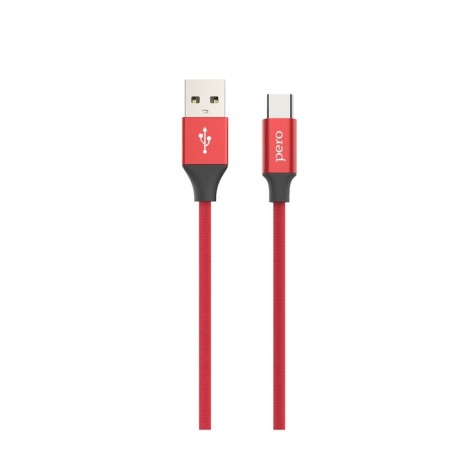 PERO DC-02, Type-C cable-USB, 3 A, 1 m, fabric braid, red