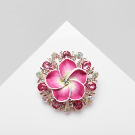Brooch "Flower" of Francipani in rhinestones, colored in pink gold-1