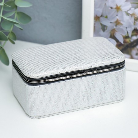 Casket to the leatherette for jewelry "Small squares. Silver" 6x7x12 cm-3