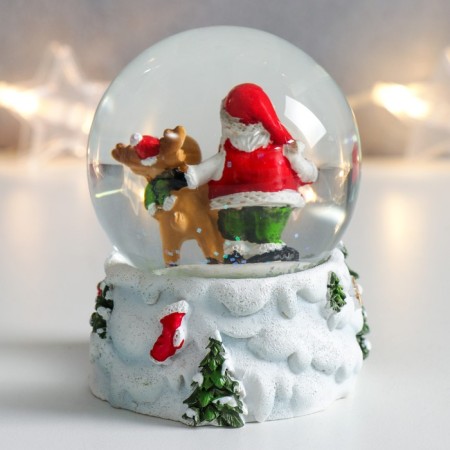 Souvenir Polystone Water Ball "Santa Claus and Deer" 7x6.7x8.8 cm-2