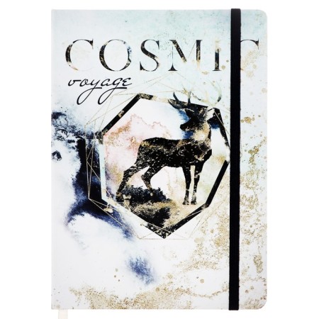 Notepad A5 96 sheets in a cage, cosmic voyage, solid cover, matte lamination, soft-tach, selective varnish, elastic band, lies, block 70 g/m2