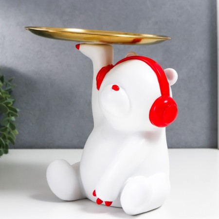 Souvenir Polystone stand "White Bear in red headphones" d = 17 cm 18x12x15.5 cm-2