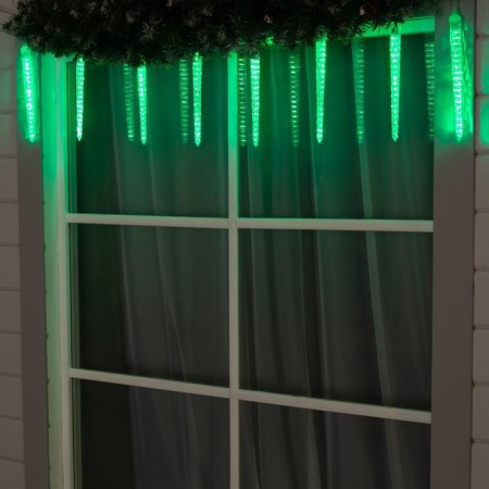 Garland "icicles rhyflated" 2.5 × 0.3 m, IP65, transparent thread, 192 LED, green glow with a drain effect, 12 V