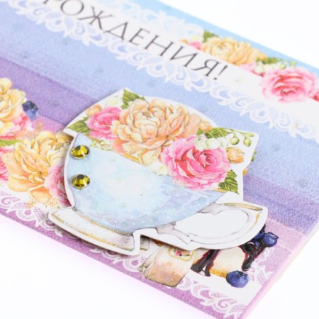 Money envelope "Happy Birthday!" handmade, cups, 17x8.8 cm-5