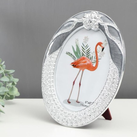 Photo frame plastic 15x20 cm "Oval with silver roses" gray 23x18x1.5 cm-1