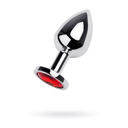 Anal plug, silver, with a crystal of ruby ​​color, 7 cm, d 3.5 cm
