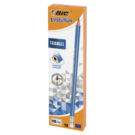 Chernographic pencil (simple) HB, BIC EVOLUTION TRIANGLE, sharpened, plastic, with an eraser, trihedral, blue case-5
