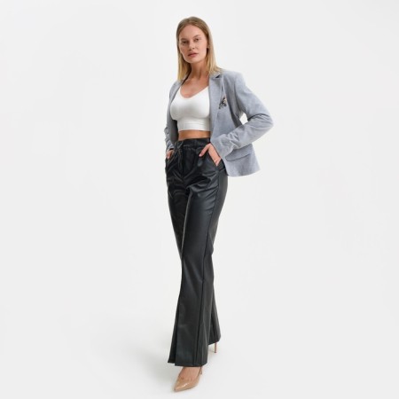 Female trousers (eco-leather), black color, size 44-46-6