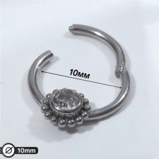 Piercing in the nose (cller) “Ring” Flower, D = 10 mm, white color in silver