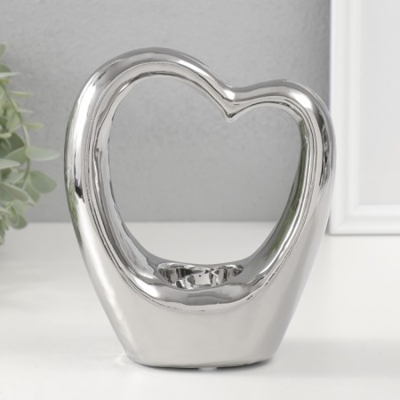 Ceramics candlestick per 1 candle "Heart" d = 4 cm silver 14.5x6x17 cm-4