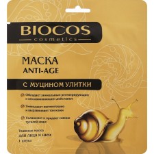 Тканевая маска для лица и шеи, BioСos Anti-age, с муцином улитки