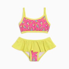 Separate swimsuit for a girl, pink/yellow color, height 104-110 cm