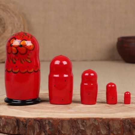 Nesting doll "Anyuta", red, 5-doll-1