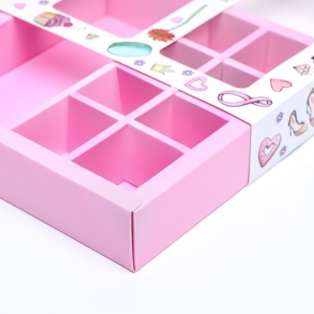 Box for 8 sweets + chocolate, with a window, "March 8" 17.7 x 17.8 x 3.8 cm-3