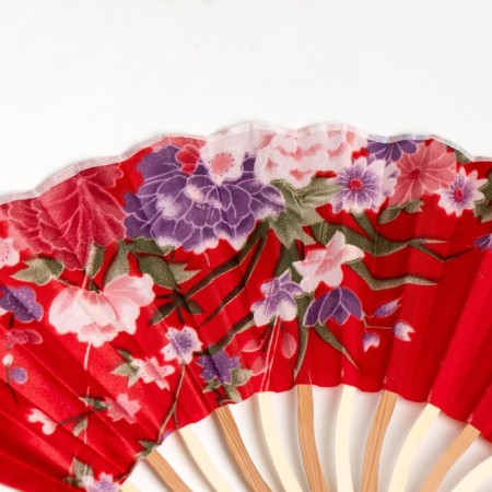 Fan bamboo, textiles h = 21 cm bend, with a brush "flowers" in a box, red-2