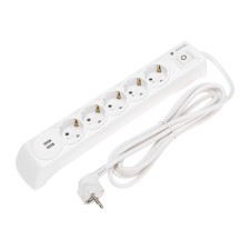 Network filter 5 nests, 3m, 3x1.5mm², with auto -wiring, 2 USB, white Kranz