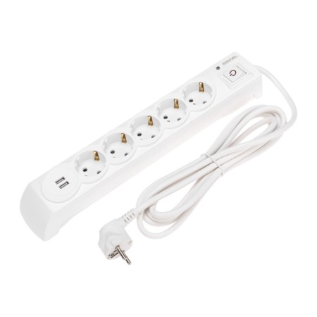 Network filter 5 nests, 3m, 3x1.5mm², with auto -wiring, 2 USB, white Kranz