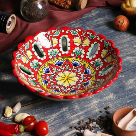 Rishtan ceramics "Flowers", 23 cm, red fruit