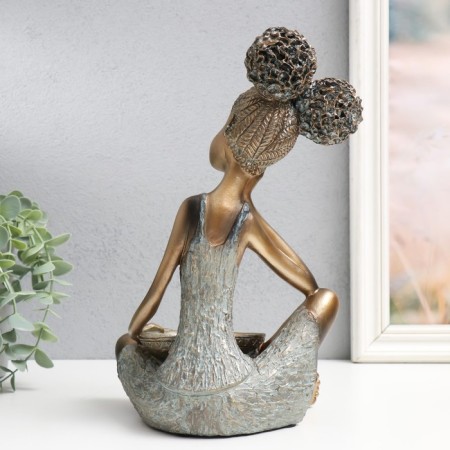 Polystone souvenir "Girl with curly tails, with a dish" under bronze 19x12x27 cm-3