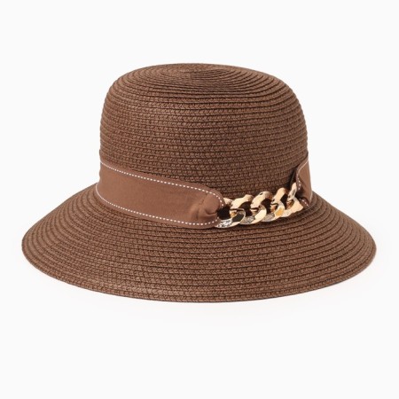 Women's hat with a minku chain color brown, size 56-58