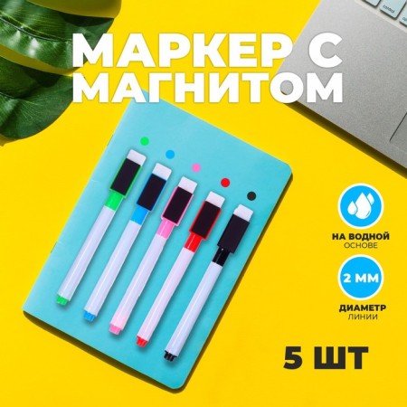 A marker with a color magnet, on a water -based, set of 5 pcs.