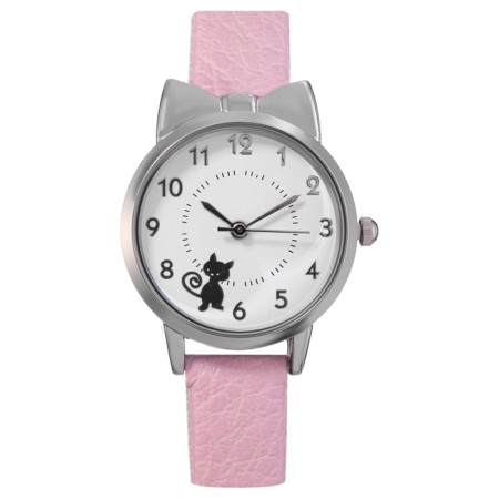Women's watch "cat", d-2.8 cm, pink strap-1