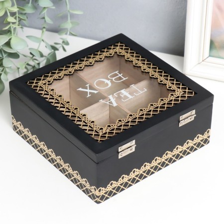 Casket tree with divisions "Patterns" black with gold 18x18x7.5 cm-3