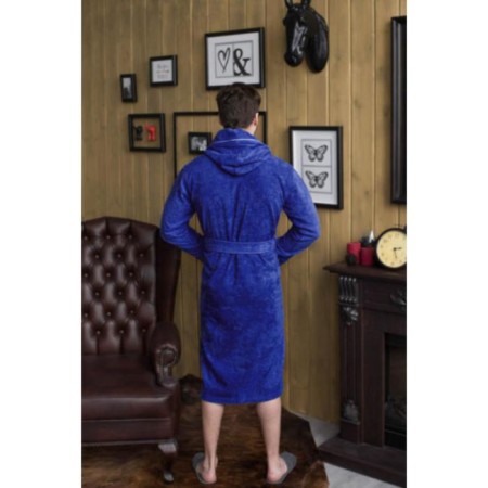 Tainted male bathrobe, size 60, blue color-1